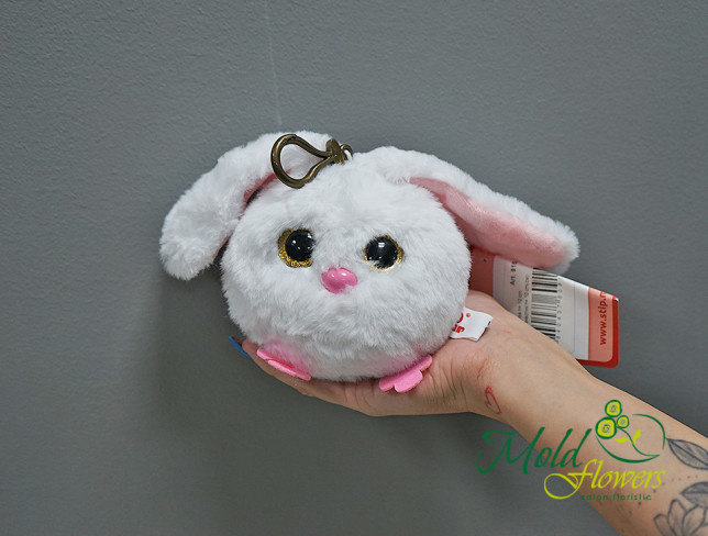 Fluffy White Bunny, Height 10 cm photo